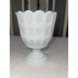 Vintage E.O. Brody Milk Glass Vase Planter Pedestal Thumbprint Scalloped M4200